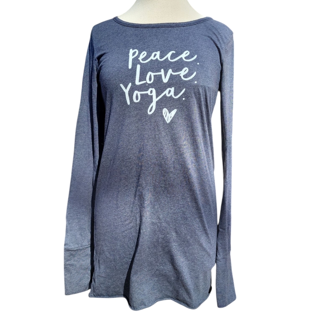 Yoga Tunic Thumb Holes Boho Activewear Blue Size Large